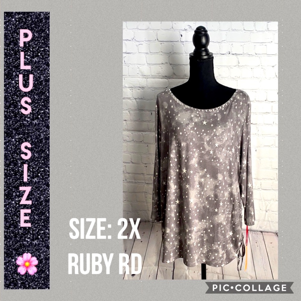 RUBY RD GRAY SPARKLE STAR TOP